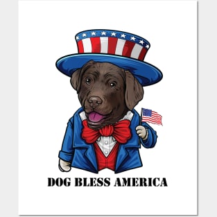 Chocolate Labrador Retriever Dog Bless America Posters and Art